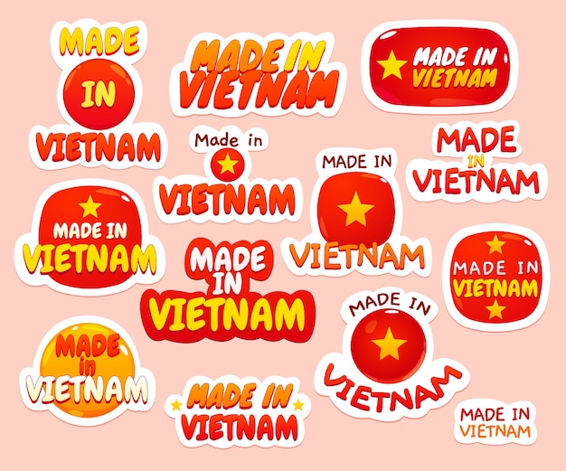 Free vector cartoon made in vietnam stickers collection