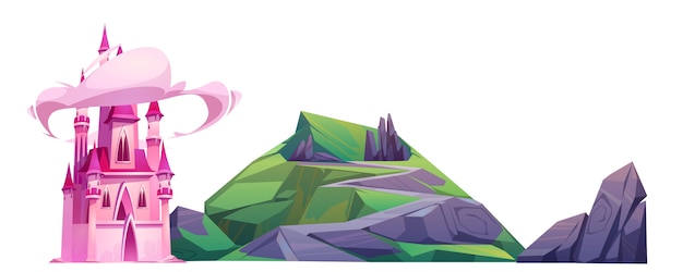  cartoon magic pink castle and green hill