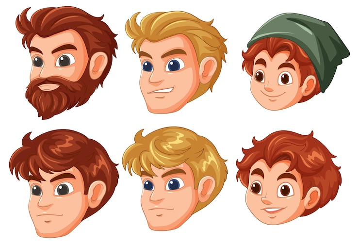 Free Vector cartoon male character heads collection
