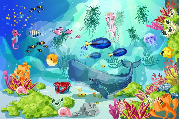 만화 해양 수중 풍경 템플릿