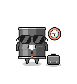 Cartoon mascot of oil drum as a businessman , cute design