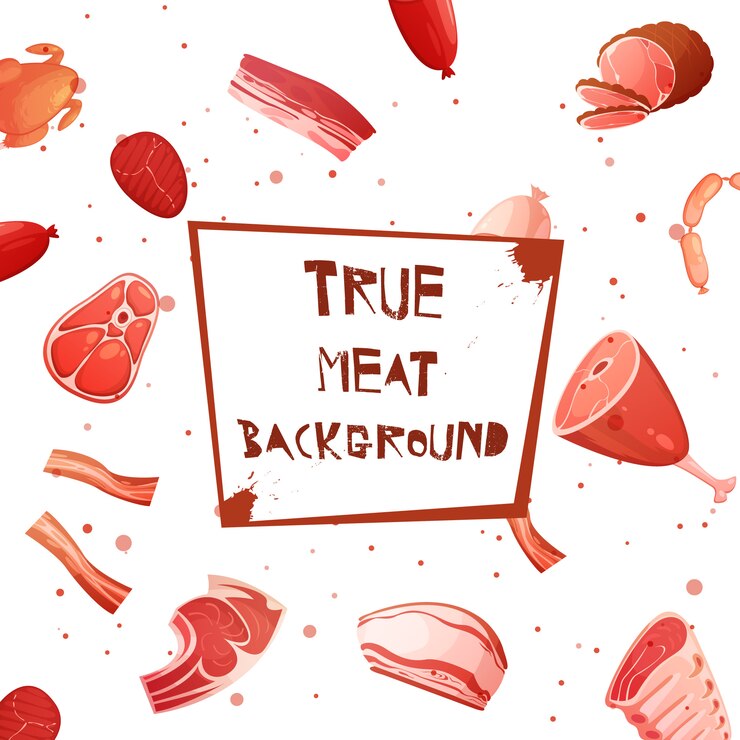 Free Vector cartoon meat with inscription true meat background on plaque in center vector illustration 