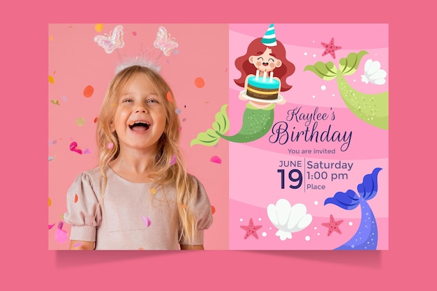 Cartoon mermaid birthday invitation template