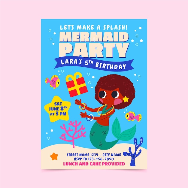 Приглашение на день рождения мультяшной русалки