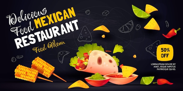 無料ベクター 漫画のメキシコ料理の背景