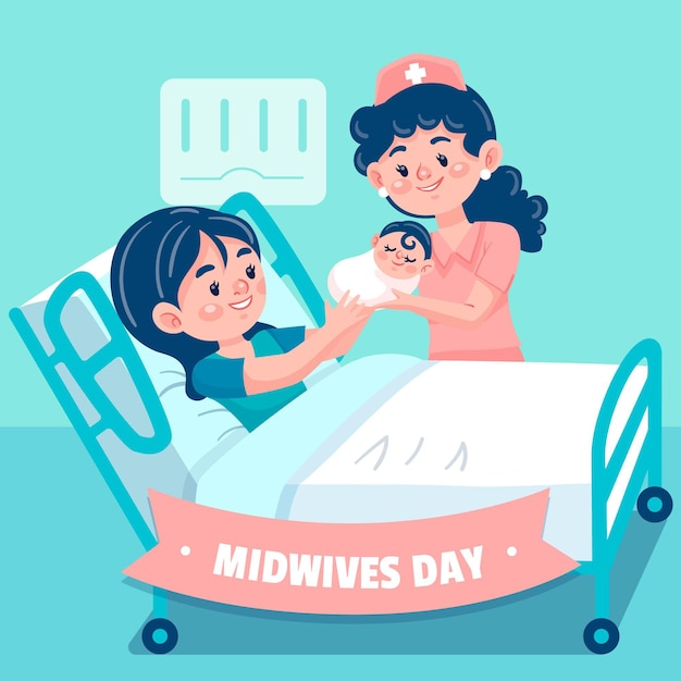 Free vector cartoon midwives day illustration