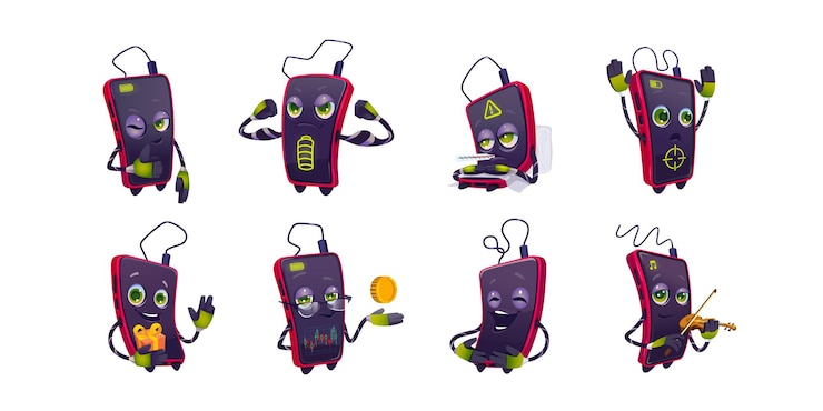 Free Vector cartoon mobile phone character cute smartphone set