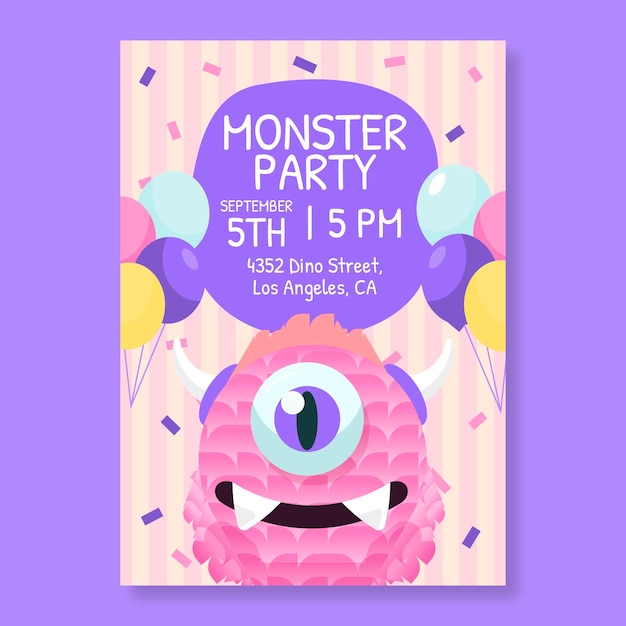 Cartoon monster birthday invitation template