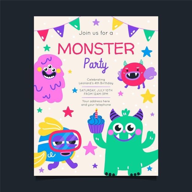 cartoon monster birthday invitation template