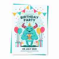 Free vector cartoon monster birthday invitation template