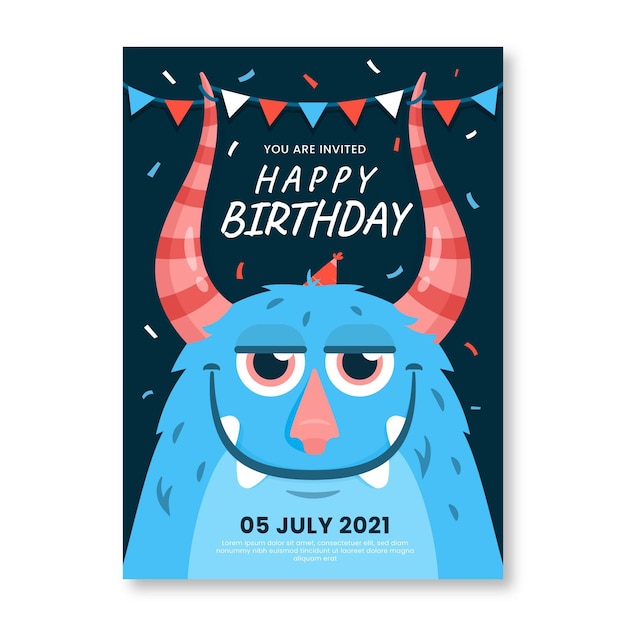 Free vector cartoon monster birthday invitation template