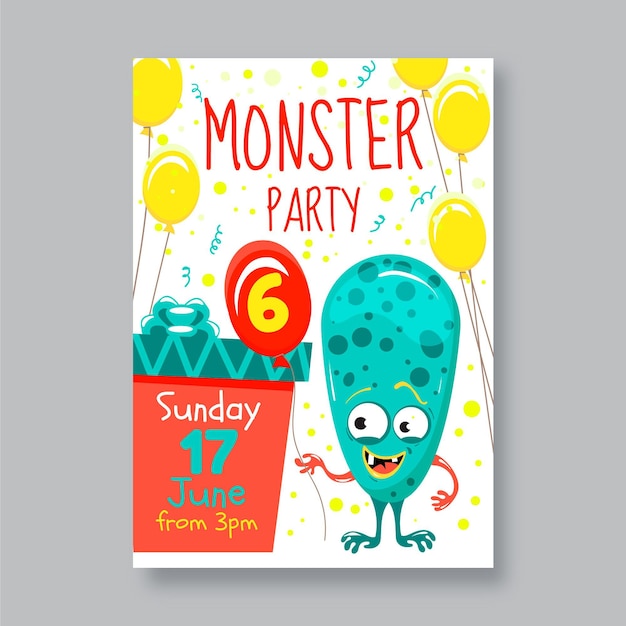 Free vector cartoon monsters birthday invitation template