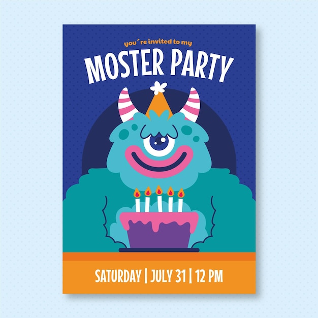 Free vector cartoon monsters birthday invitation template