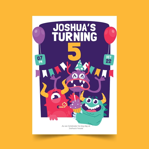 Cartoon monsters birthday invitation