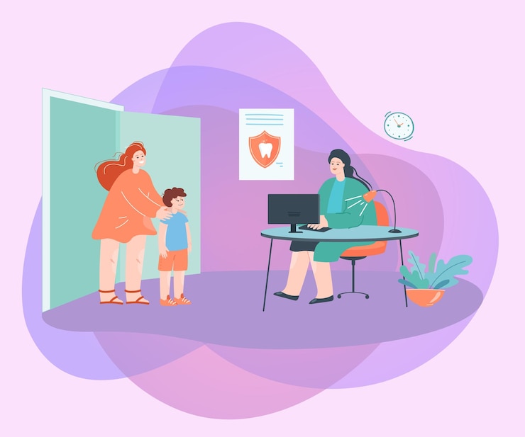 Free Vector cartoon mother bringing son to dentist office