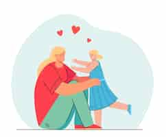 Free vector cartoon mother and daughter hugging. flat illustration