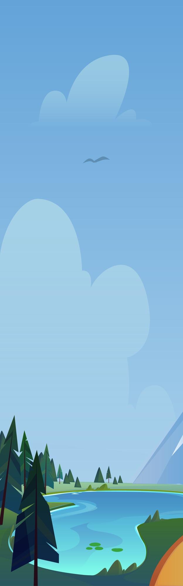 Free Vector cartoon mountain lake and pine trees