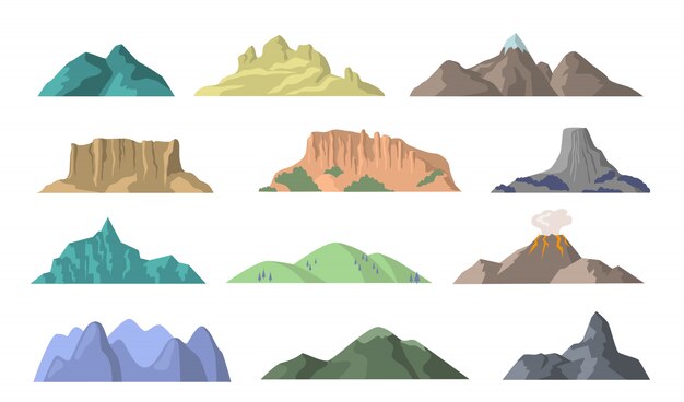 Cartoon mountains flat elements