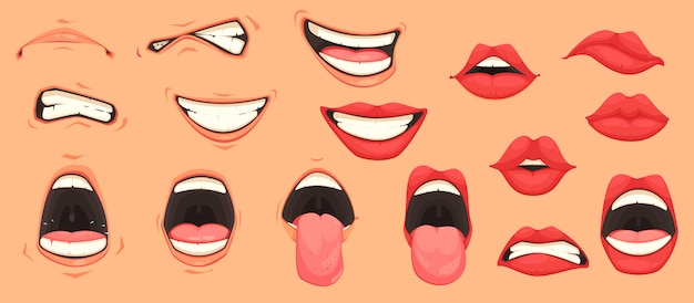 Free vector cartoon mouth set