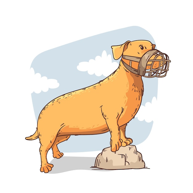 Vettore gratuito cane con museruola del fumetto illustrato