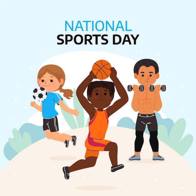 Free vector cartoon national sports day illustration