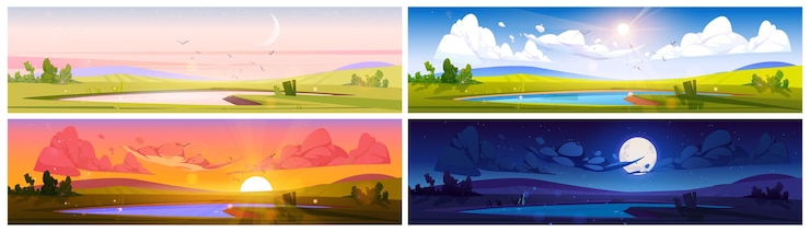Free Vector cartoon nature landscape day time set backgrounds