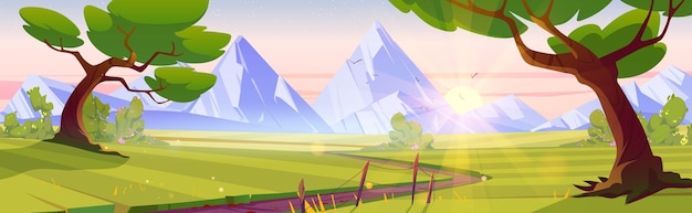 Cartoon nature landscape early morning background