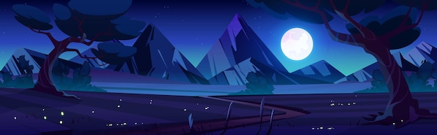 Cartoon nature landscape night time background