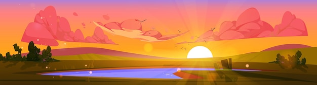 Cartoon nature landscape sunset backgrounds