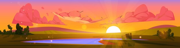 Cartoon nature landscape sunset backgrounds