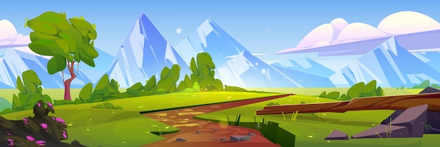 Cartoon nature mountain landscape with rural road