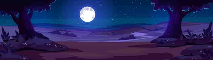 Free vector cartoon nature night time landscape background