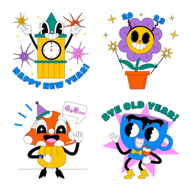 Cartoon new year stickers collection