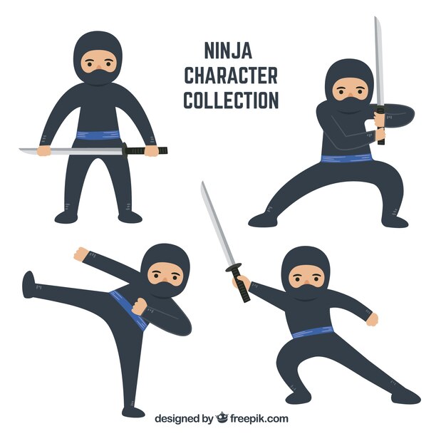 Cartoon ninja character in different poses