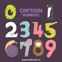 Vettore gratuito collezione di numeri di cartoni animati con personaggi