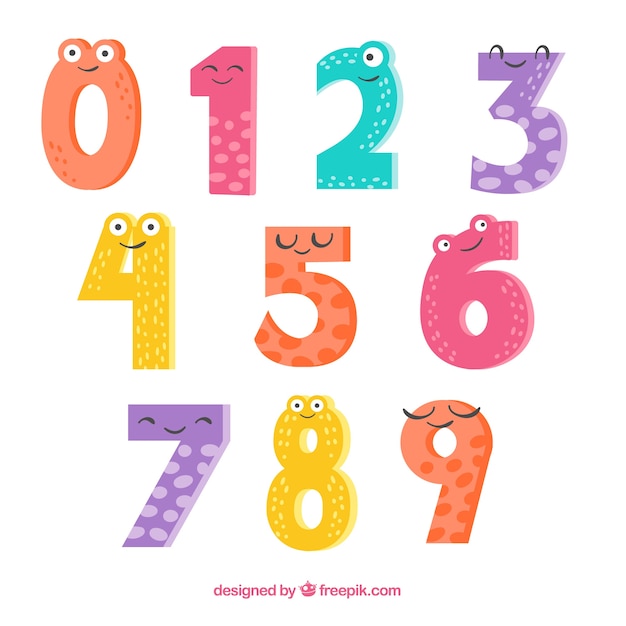 Бесплатное векторное изображение Коллекция мультяшных номеров с символами