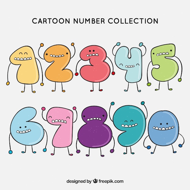 Vettore gratuito collezione di numeri di cartoni animati con personaggi