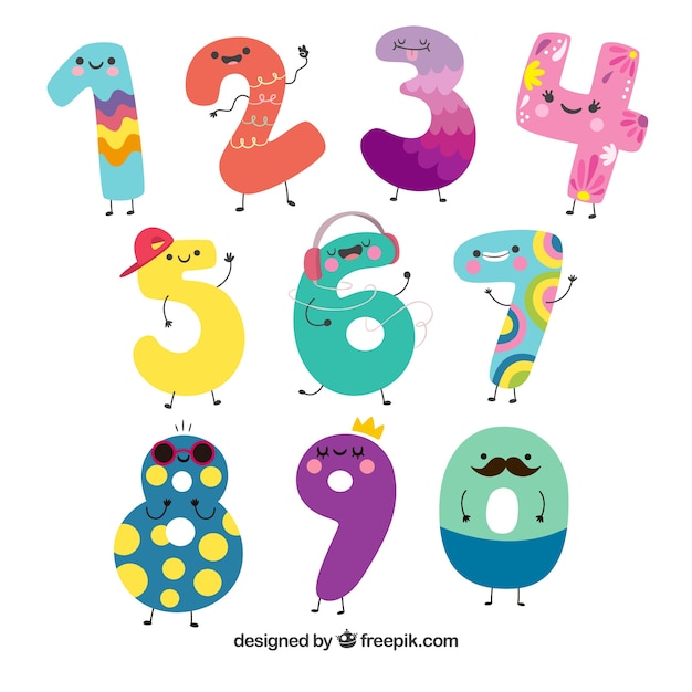 Set colorful numbers cartoon kids figures number Vector Image