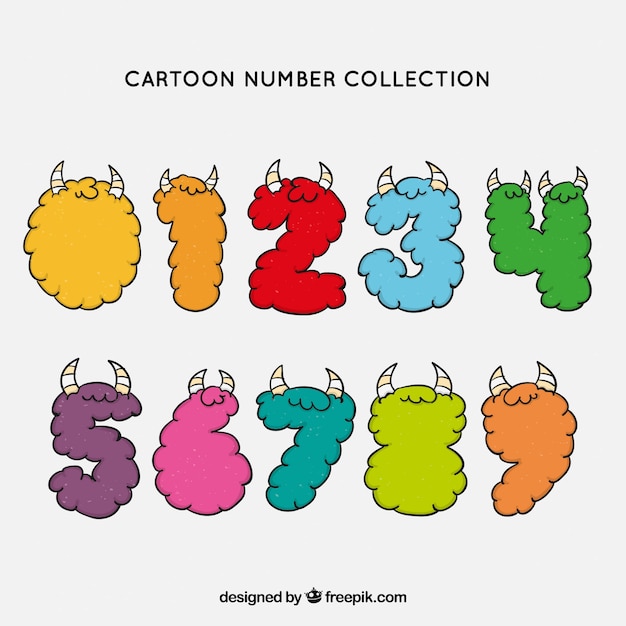 Cartoon number collection with horns