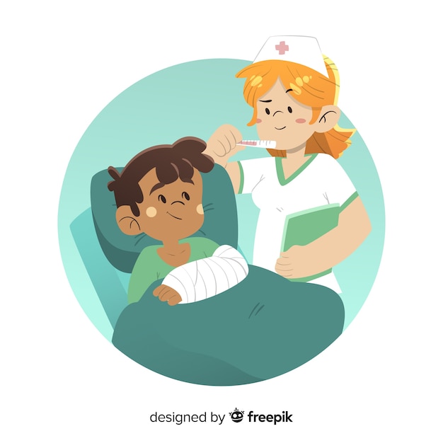 患者の世話をする漫画看護師