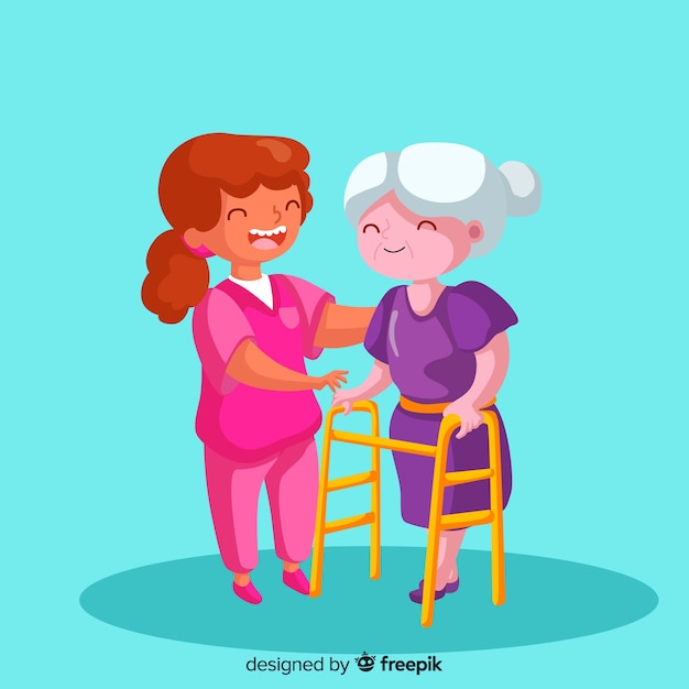 Free vector cartoon nurse taking care of patient