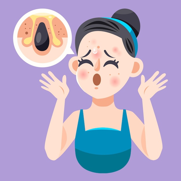 Cartoon oily skin illustration with woman