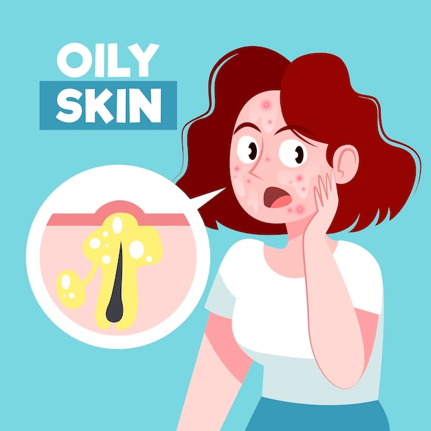 Cartoon oily skin illustration with woman