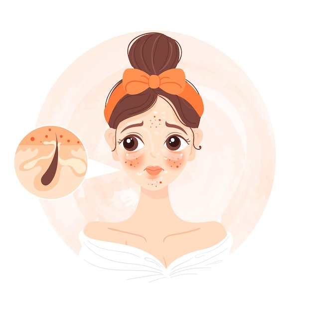 Cartoon oily skin illustration with woman