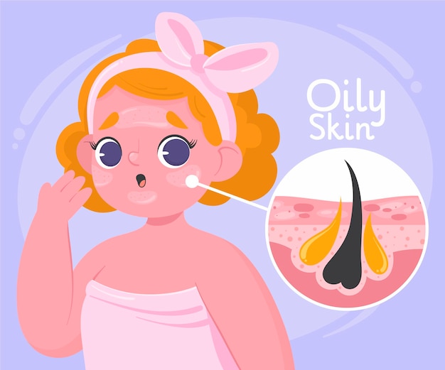 Free vector cartoon oily skin illustration with woman