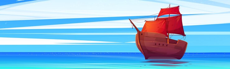 Free Vector cartoon old wooden boat with scarlet sails