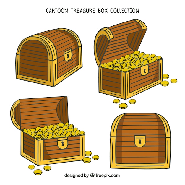 Free vector cartoon opened and closed treasure box collection