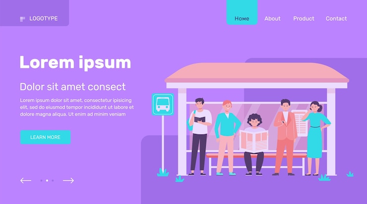 Free Vector cartoon passengers standing at bus stop flat illustration.