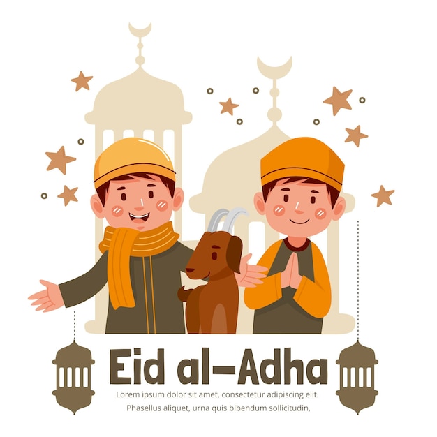 Eid al-adha 일러스트를 축하하는 만화 사람들