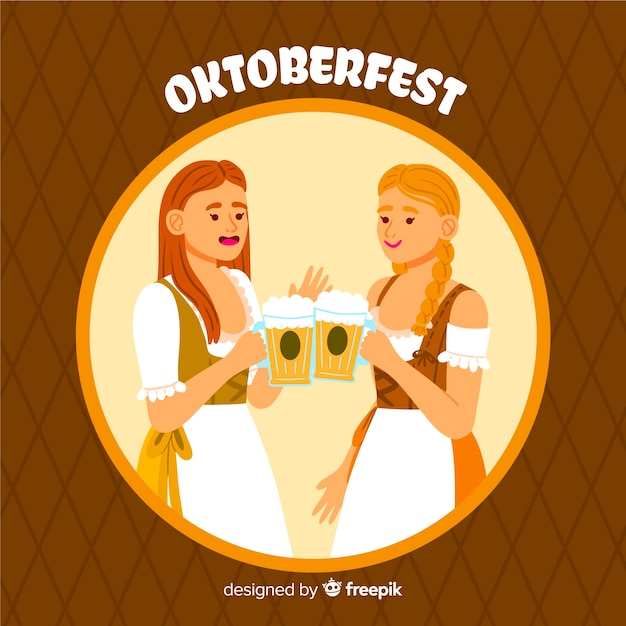 Free vector cartoon people celebrating oktoberfest background